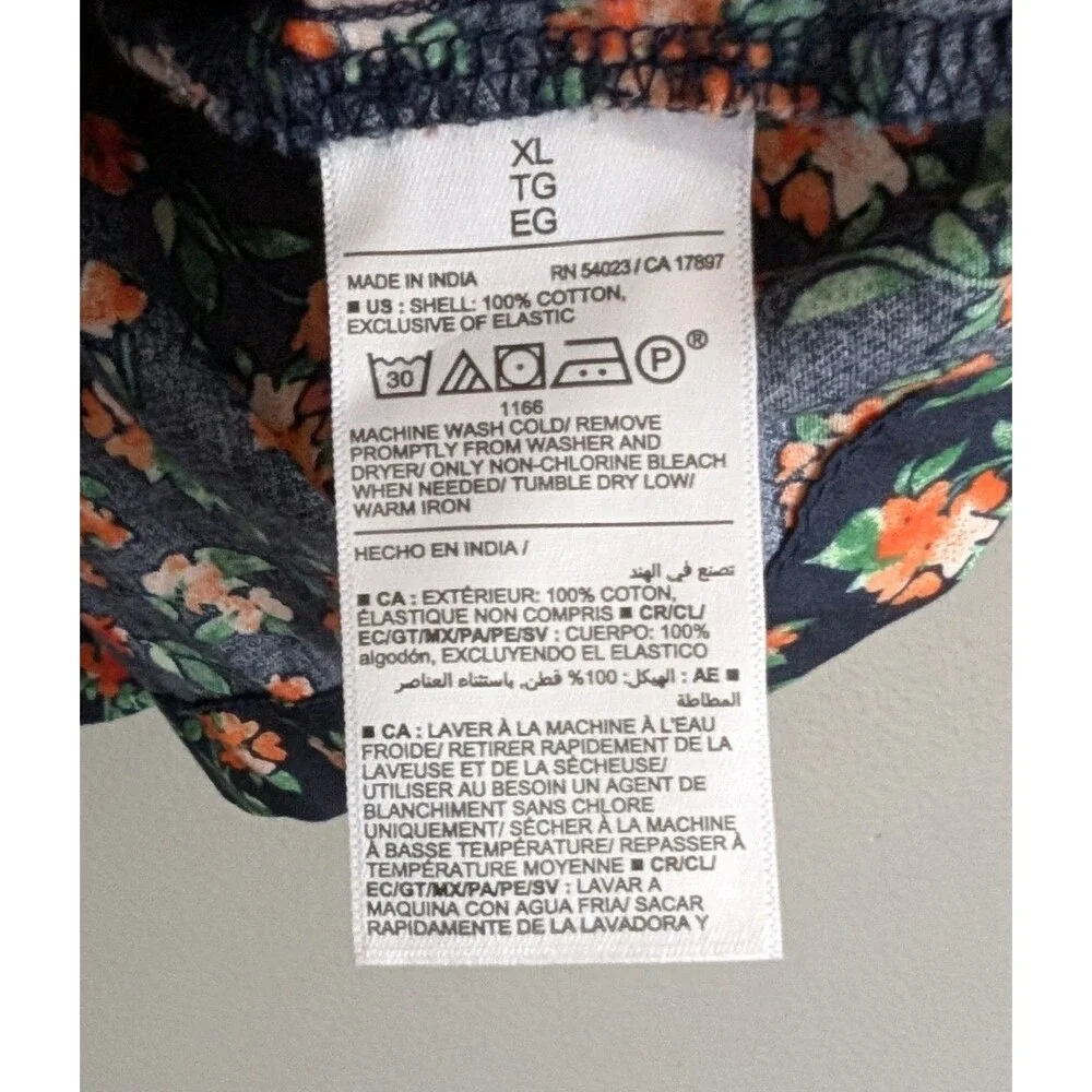 Old Navy Womens XL Puff Sleeve Smocked Babydoll Top Navy Orange Floral Blouse